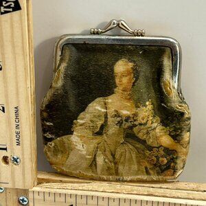 Women's Vintage Tapestry Coin Purse Victorian Lady Kiss Lock Clasp Frame Bag